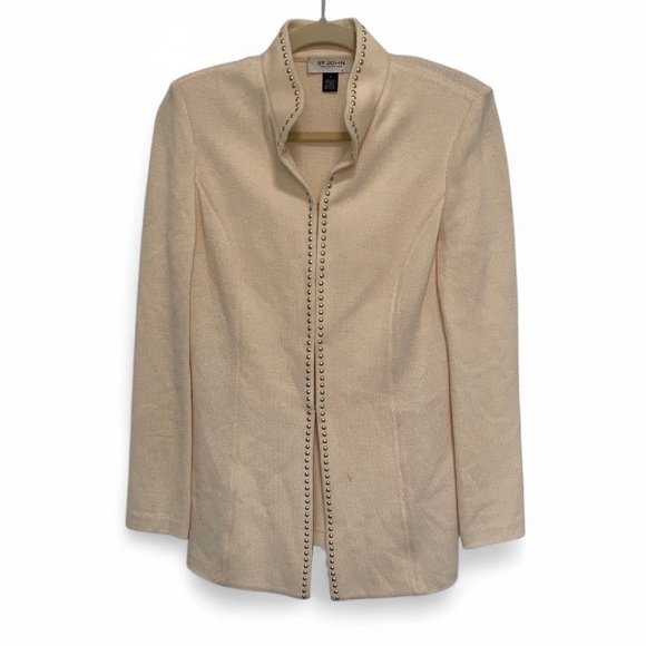 St. John Collection Sweaters - St. John Collection Cream Hook Closure Wool Blend Cardigan